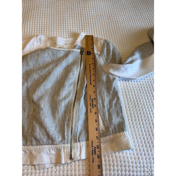 Lou & Grey Loft Linen Asymmetrical Zip Front Jacket Blue White Striped Women's S - Picture 9 of 10